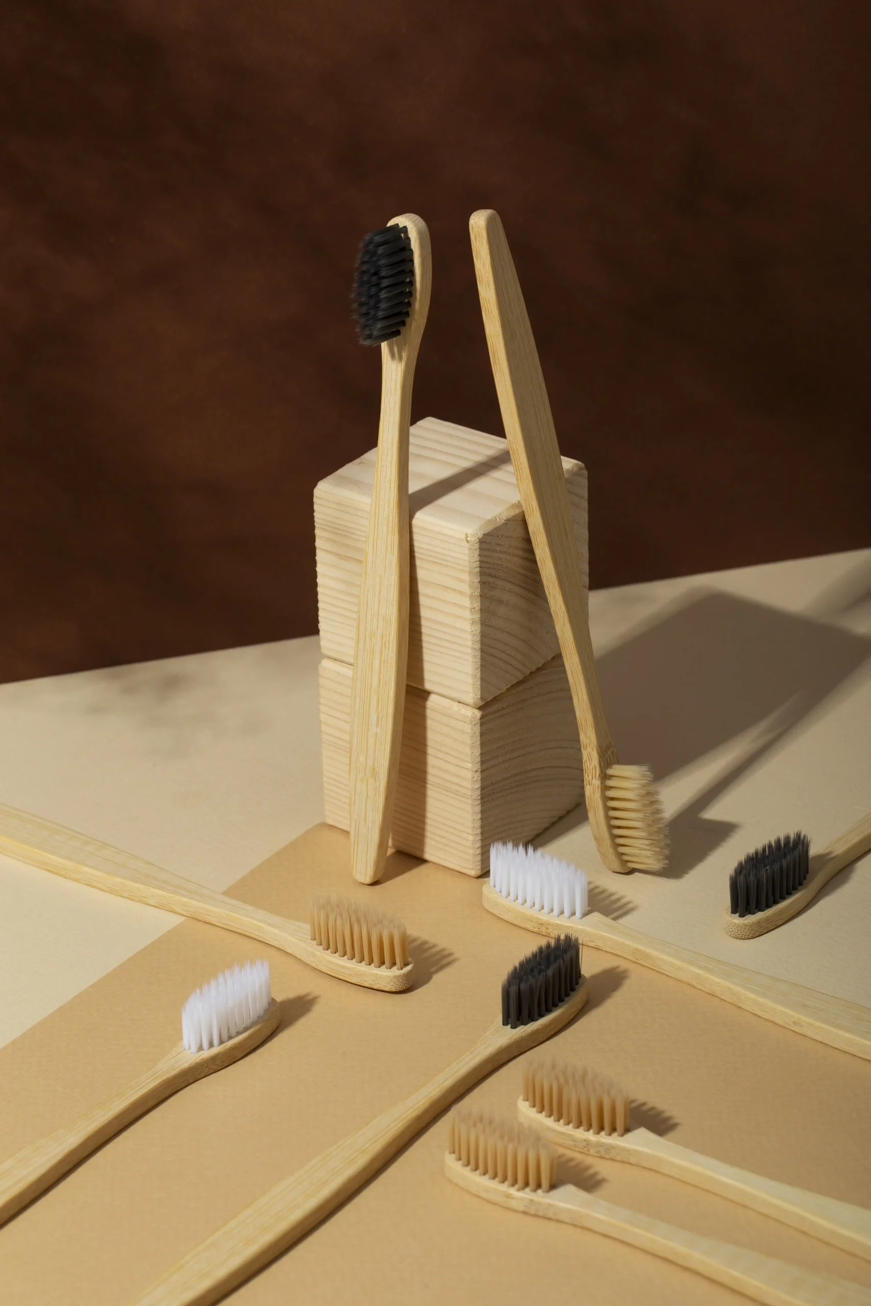 Premium Adult Bamboo Toothbrush Set – Eco-Friendly Pack of 6 (3 colour)